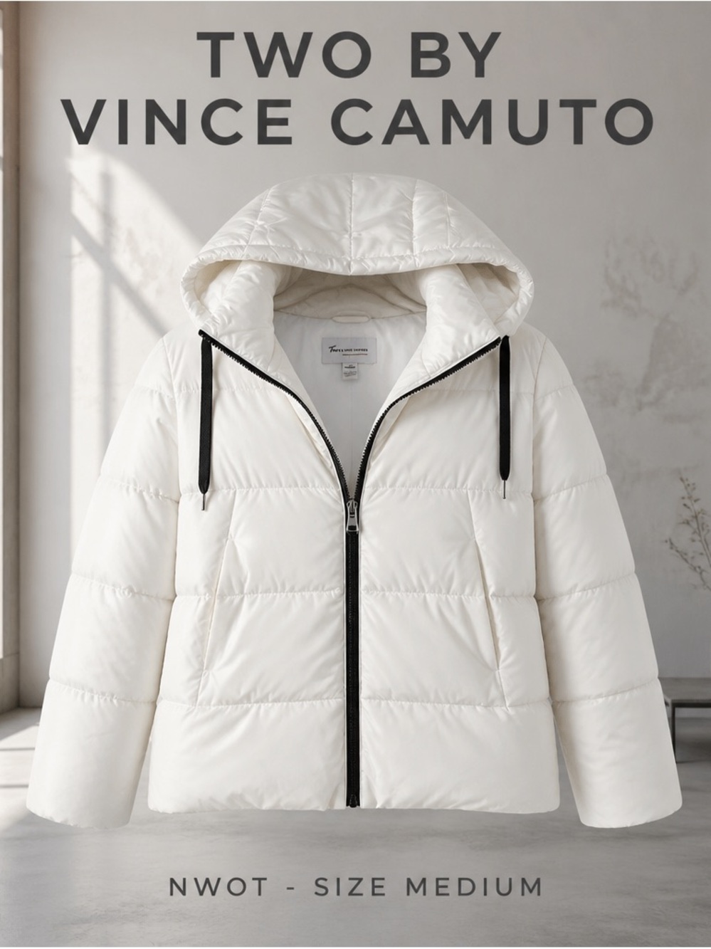 NWOT Two by Vince Camuto White Hooded Puffer winter Jacket sz Medium
